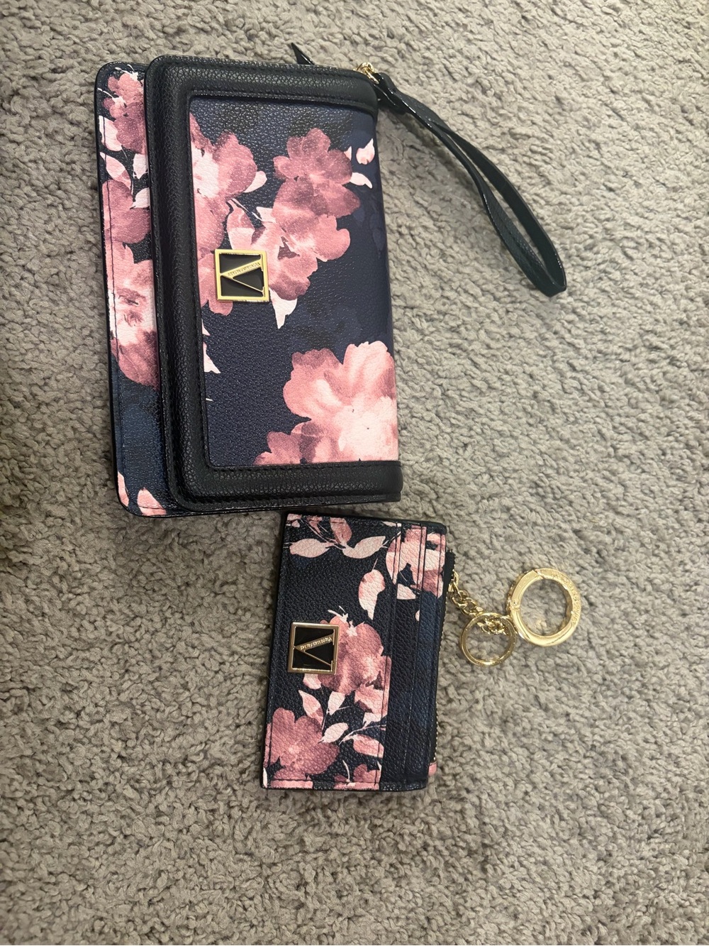 Victoria's Secret Navy Wristlet Wallet & Pink Floral Key Card Holder